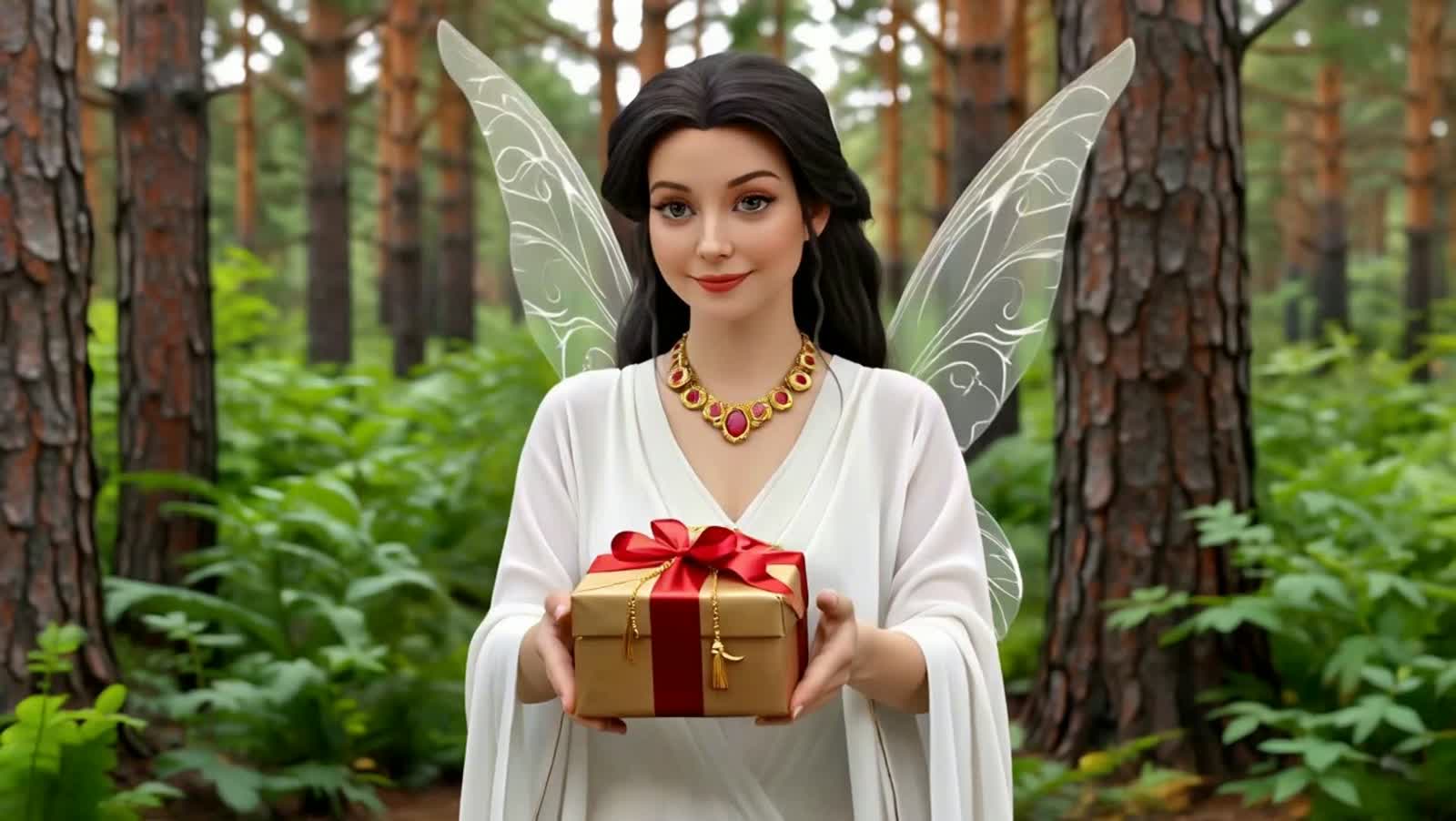a fairy giving people presents