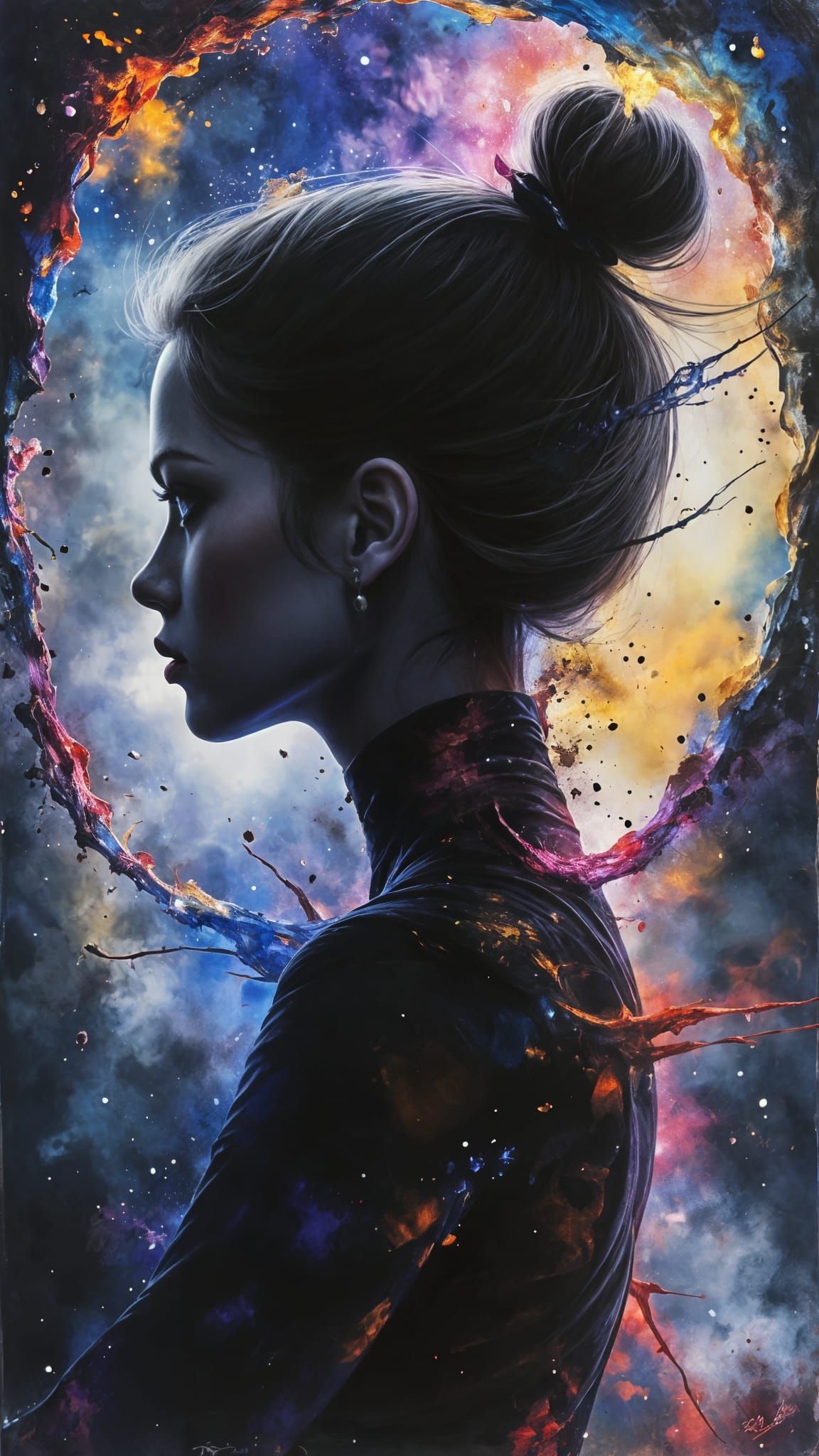 Regal Fallen Angel in Dark Oil Paint
