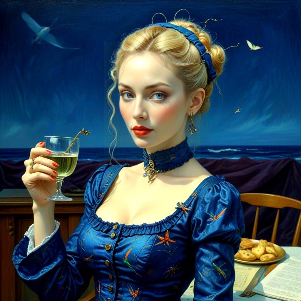 Surrealistic Lady in Vibrant, Fantastical Scene