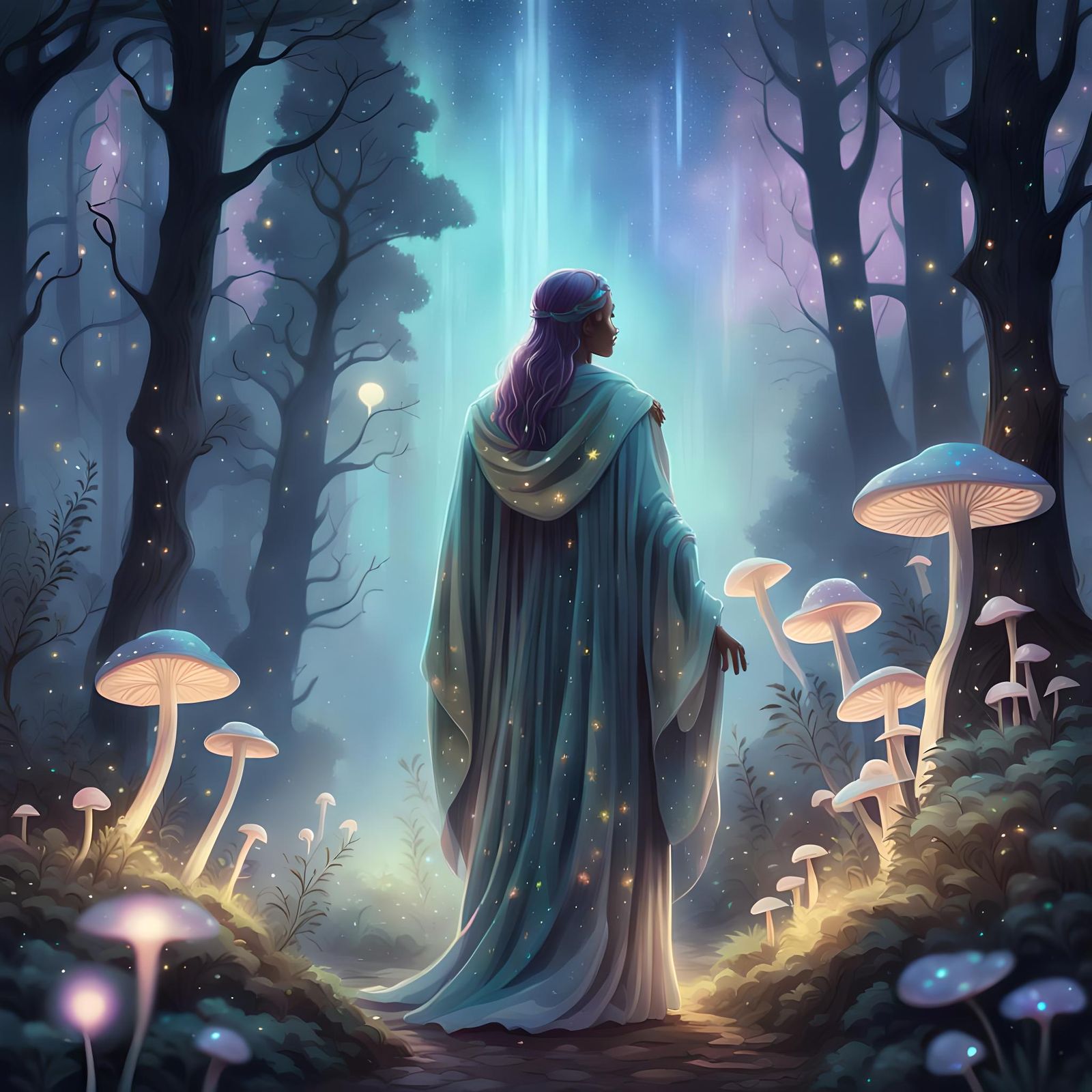 Celestial Fairy in Magical Forest Landscape