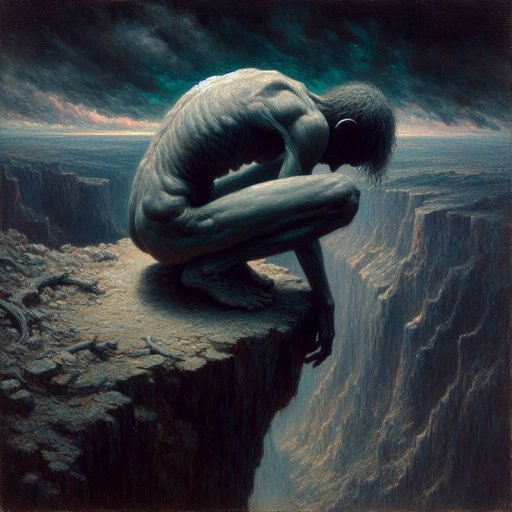 Man at the edge of the bottom of hell.