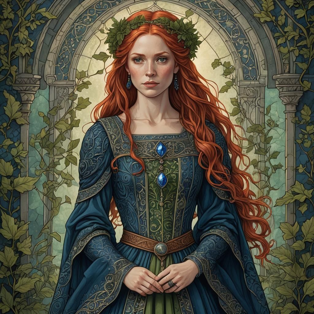 Medieval Woman Portrait in Pen Drawing Style