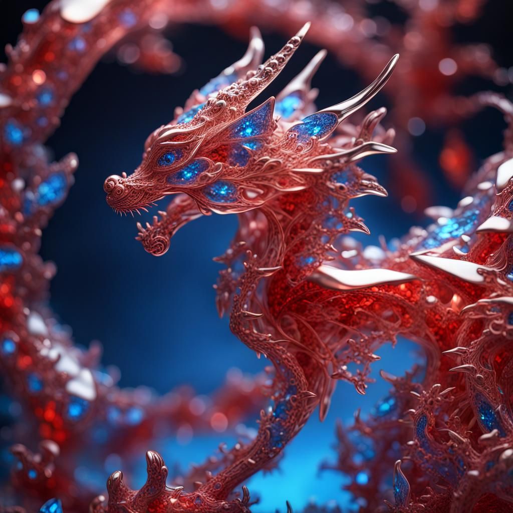 Delicate Light Red Crystal Glass Sculpture Of A Baby Dragon