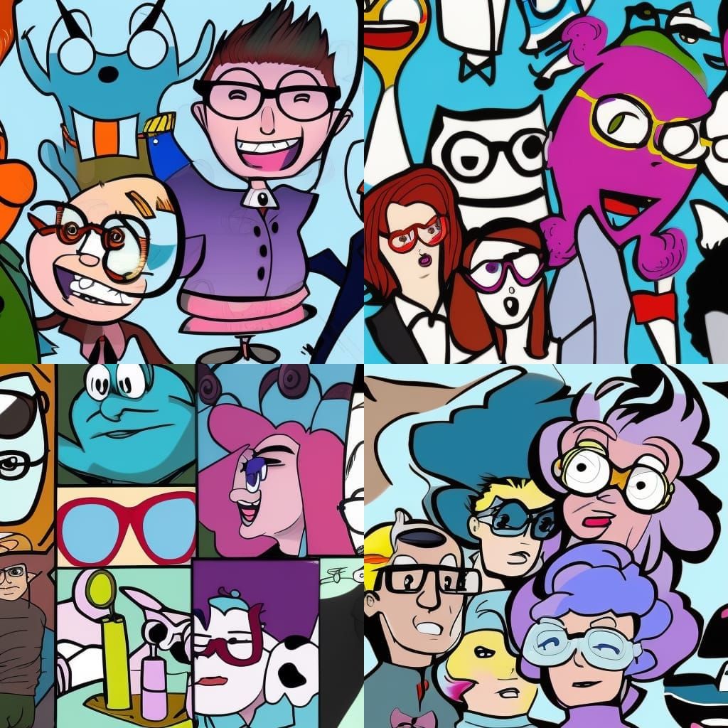 Cartoon Art Of Characters With Glasses And Wacky Hair
