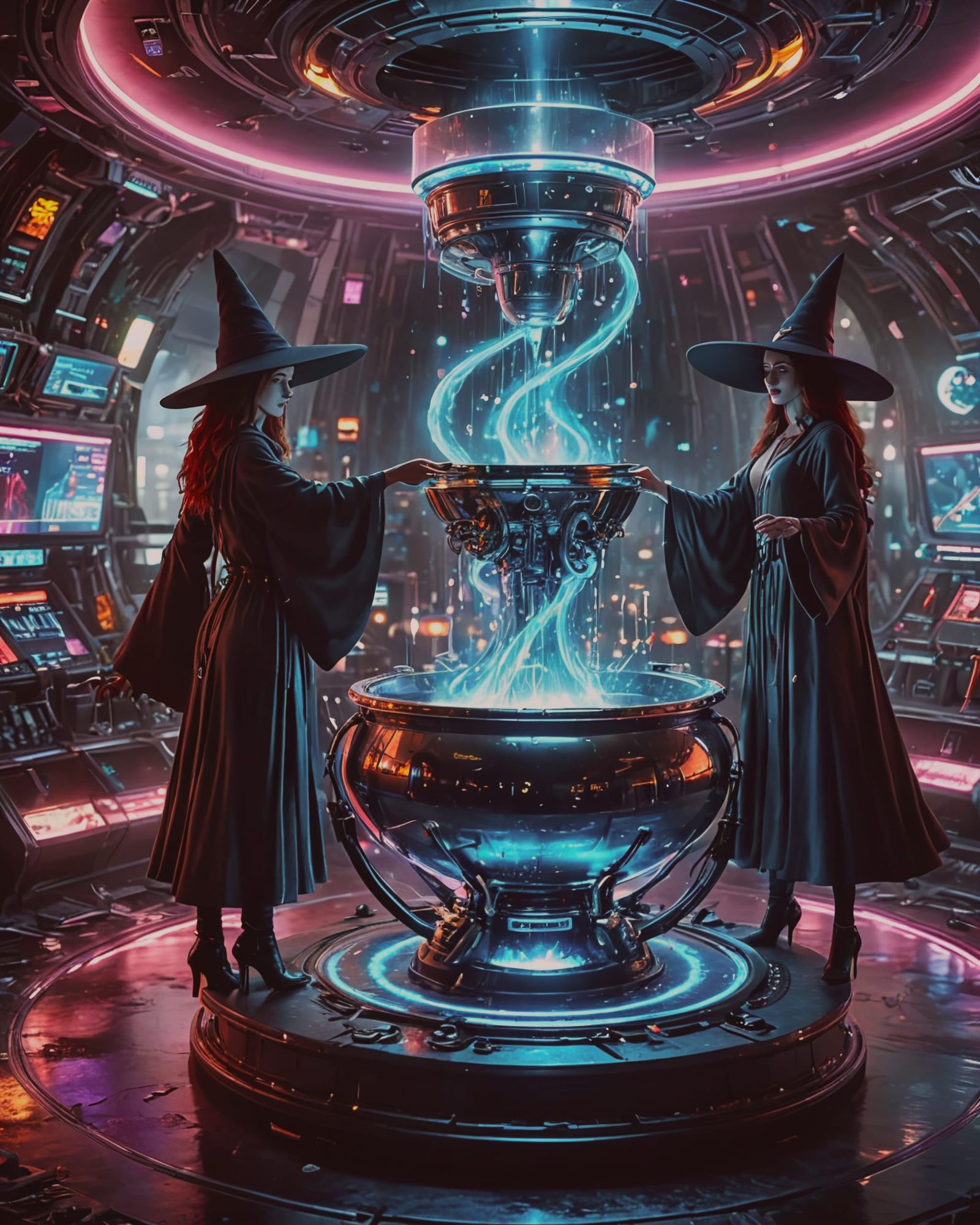 Witches brewing potions in a space ship!