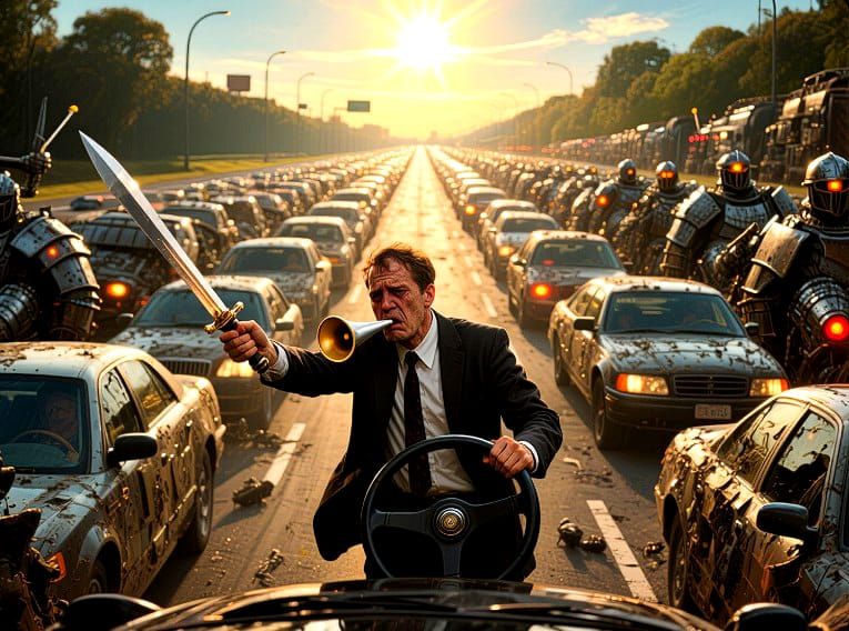 9/10/2025-Quest Man Fighting with Traffic to Get to Work Art...