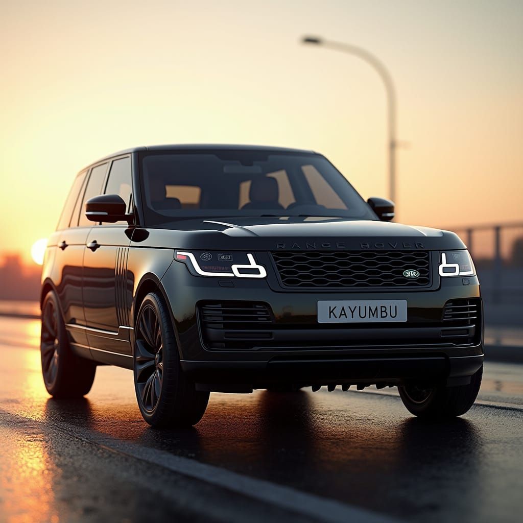 generate a 3D image of a hammer  car with the text KAYUMBU on its number plate