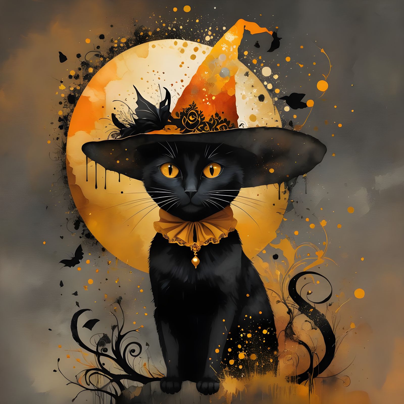 Sweet Black Cat in a Witches Hat  by @Melanie Rhoades 