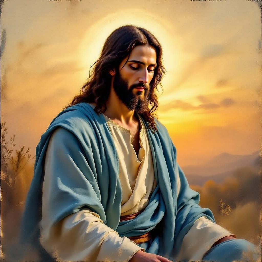 Serene Lord Yeshua in Golden Sunset Light