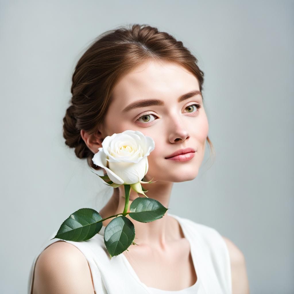 A woman with a white rose