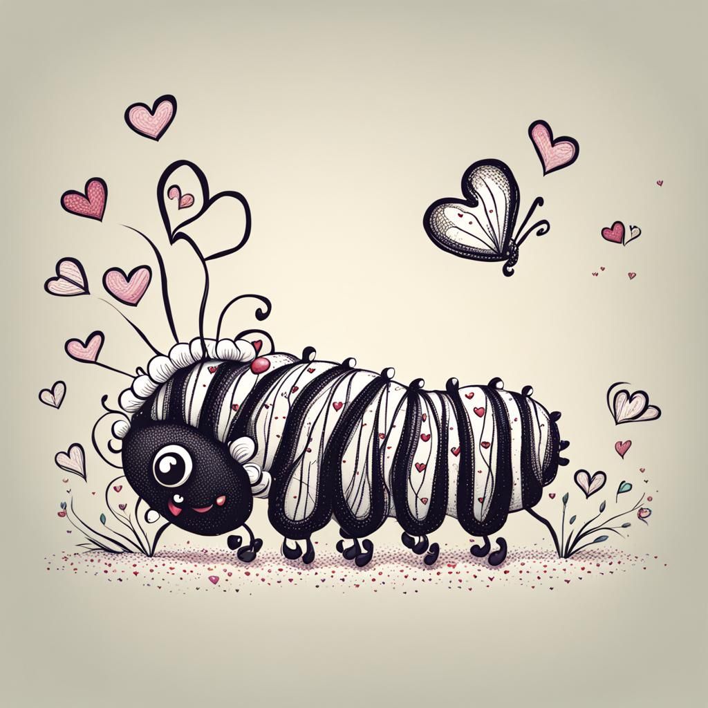 Beautiful Caterpillar with Hearts