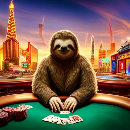 Sloth in Las Vegas, blackjack table, gamblers, 8k resolution, a ...