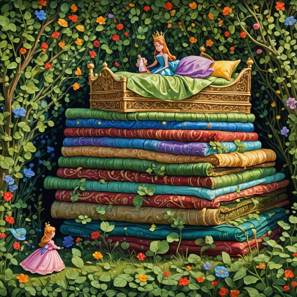 Storybook illustration Princess on the pea in ditch 8k resol...