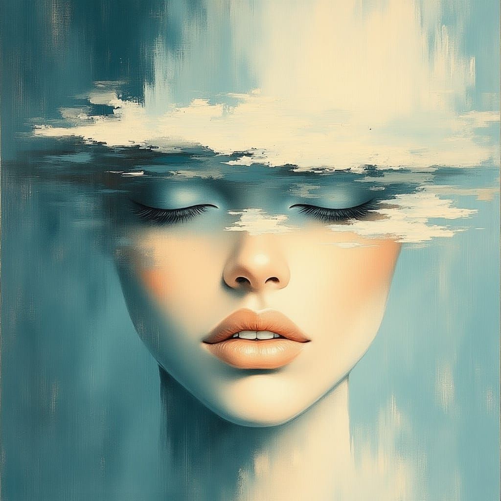 <lora:skyBlueDream:1.0> close up portrait of a woman, ethereal, dream