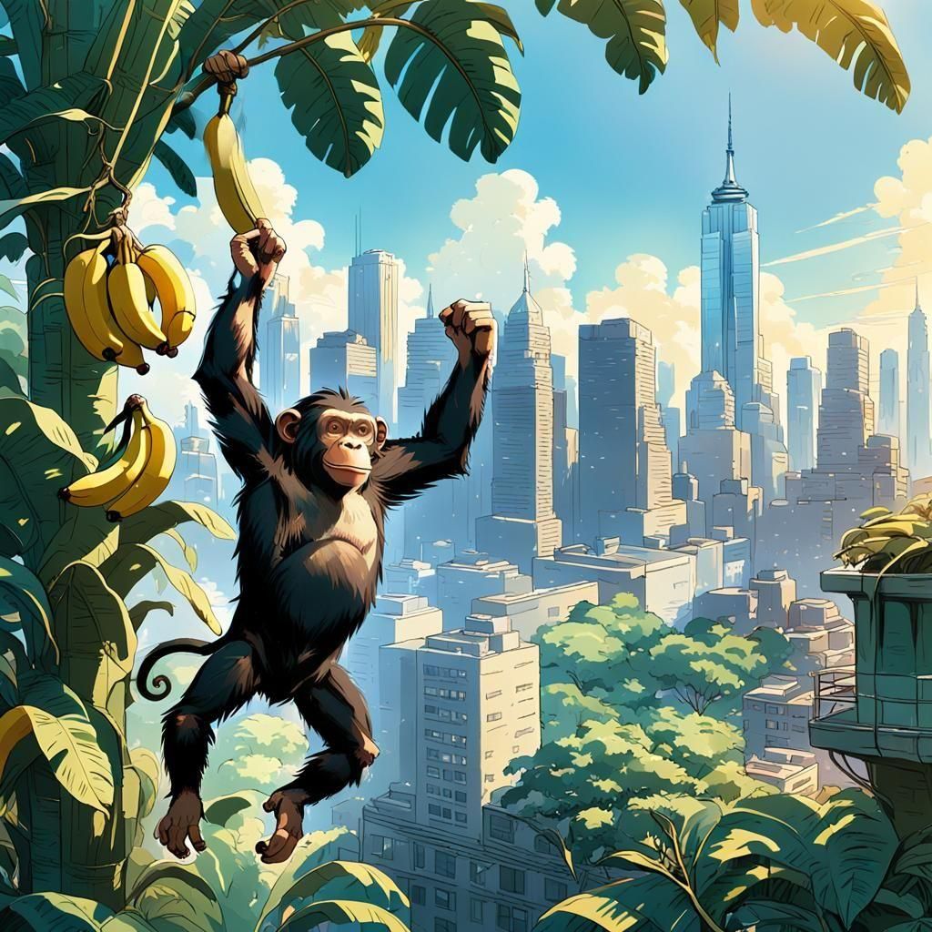 Chimpanzee in New York: Anime Art Style, 8k Resolution