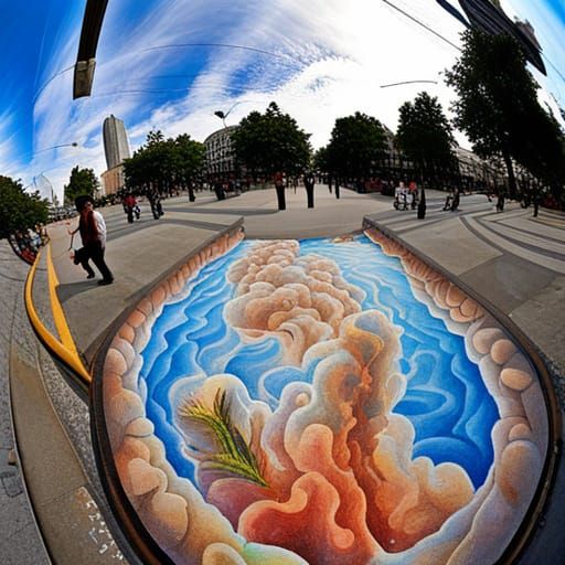 3D Optical Illusion Sidewalk Painting of Holographic 🕳 🛸 �...