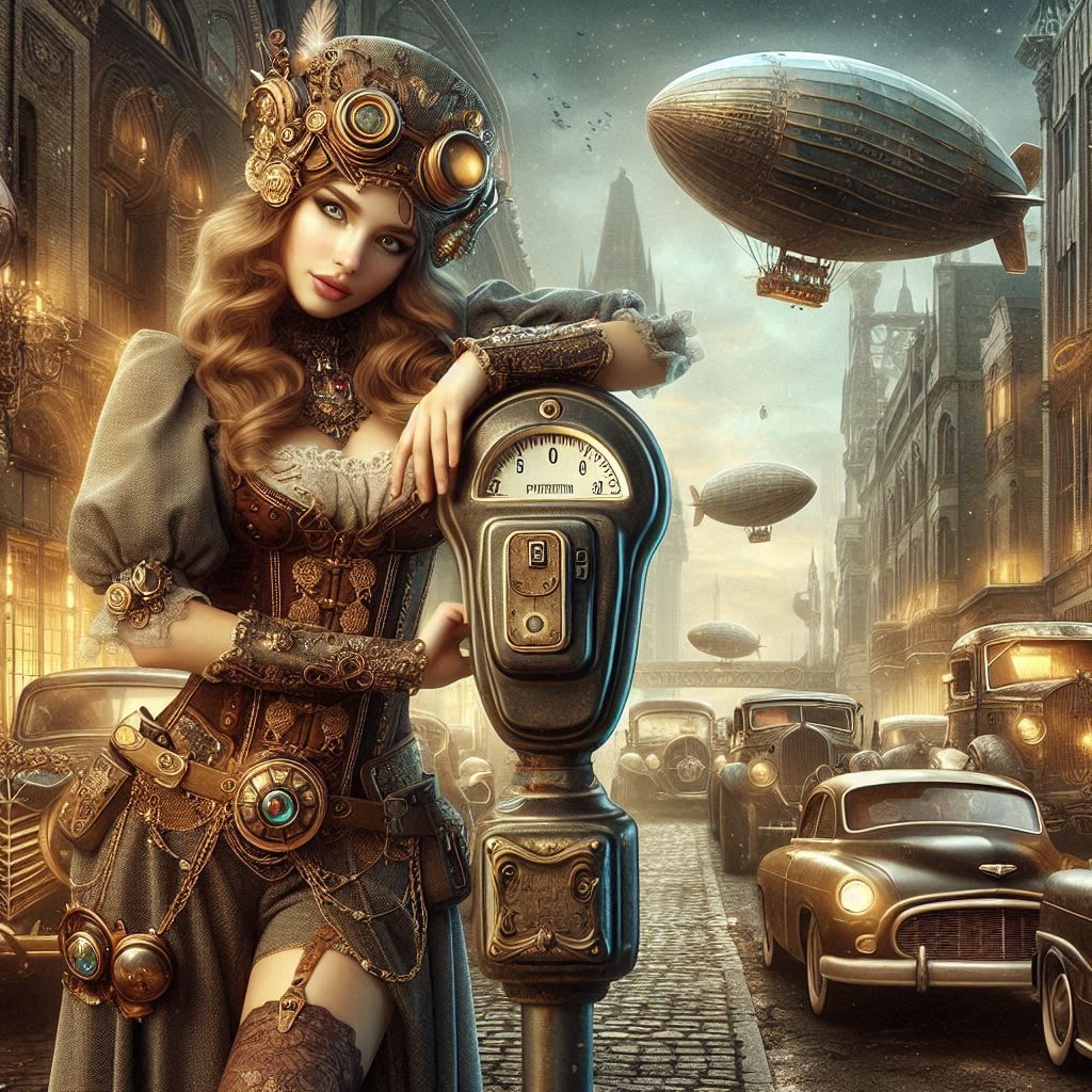 Steampunk elf and parkmeter