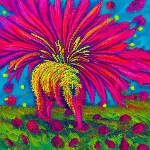 Fluorescent hedgehog on strawberry field 
Fluorescent colors...