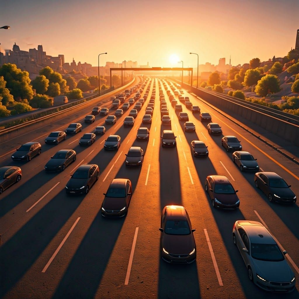 Congested Israeli Highway in Anime and 3D Style