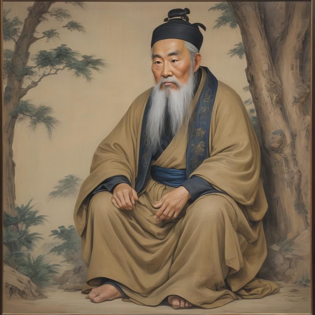 Kind Oriental Father Oil Painting in Museum