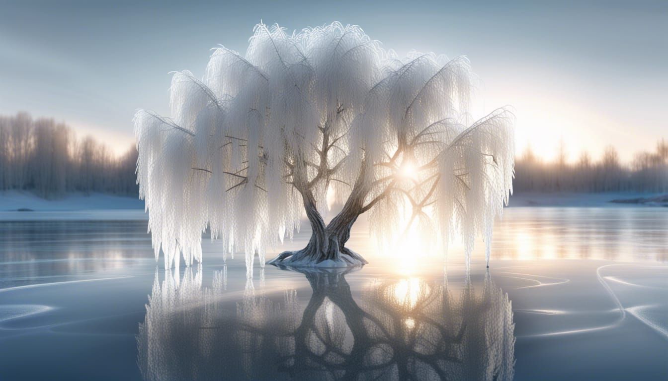 giant_hyperdetailed_transparent_crystal_clear_glass_willow_tree clear_transparent_trunk_glowing_in_the_sunlight ...  by @Da-Li-Nay