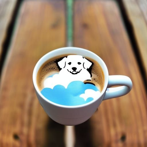 Coffee with a white cloud pattern in it outside on a picnic ...
