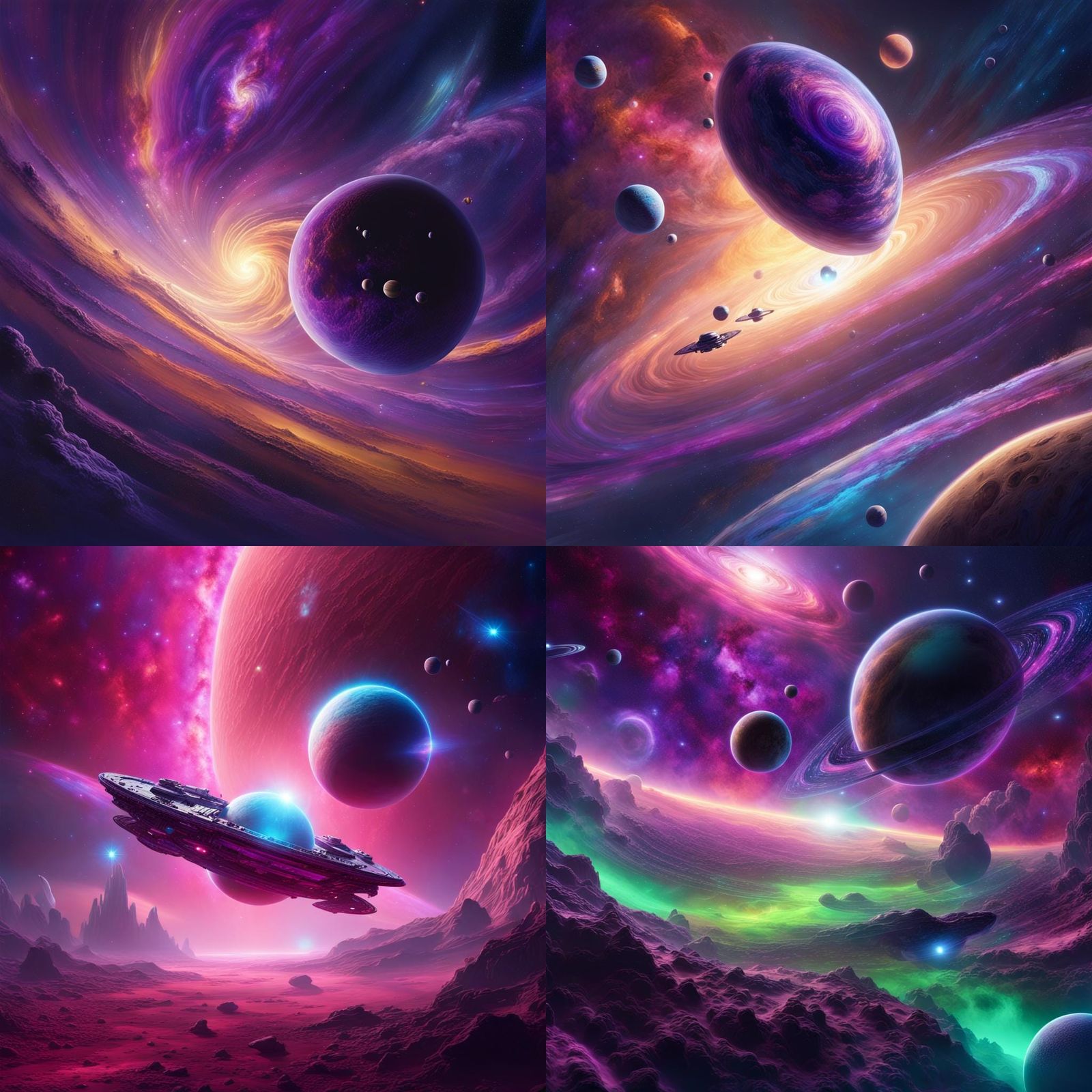 Cosmic landscape with planets, galaxies, and distant stars, ...