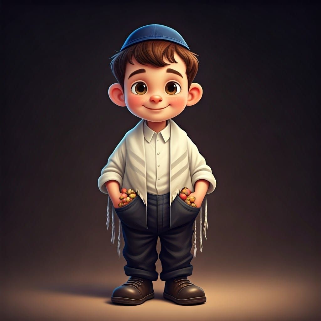 Cute Jewish Boy Spills Colorful Nuts from Pockets