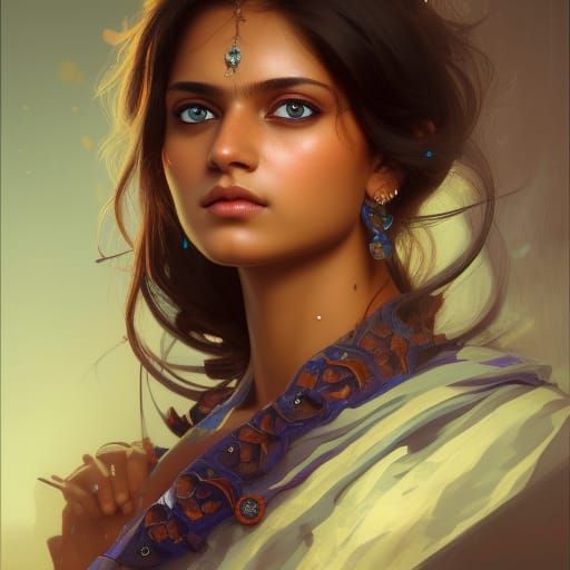 indian girl with blue eyes - AI Generated Artwork - NightCafe Creator