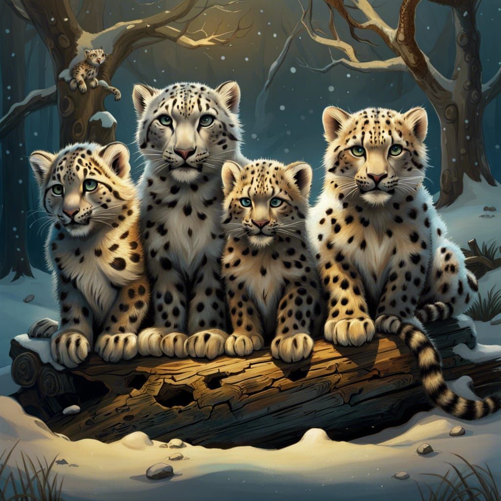 baby snow leopard family AI Generated Artwork NightCafe Creator