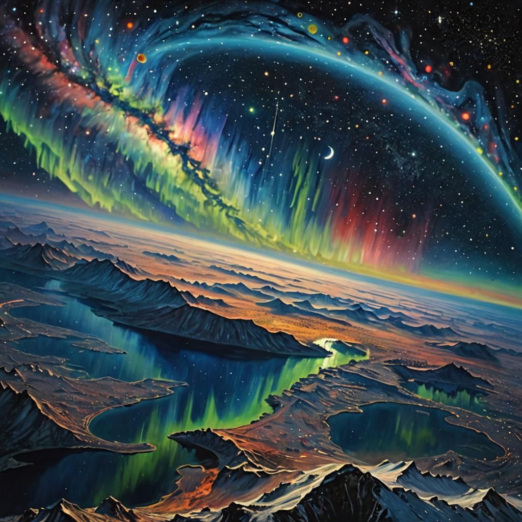 View from space station orbiting Earth, Claude Monet impressionism touches, Caspar David Friedrich-inspired ...  by @char aznable