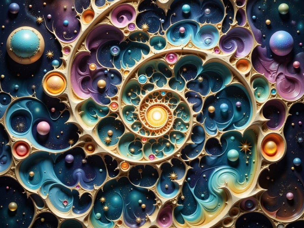 Cosmic Spiral of Life in Ethereal Digital Painting