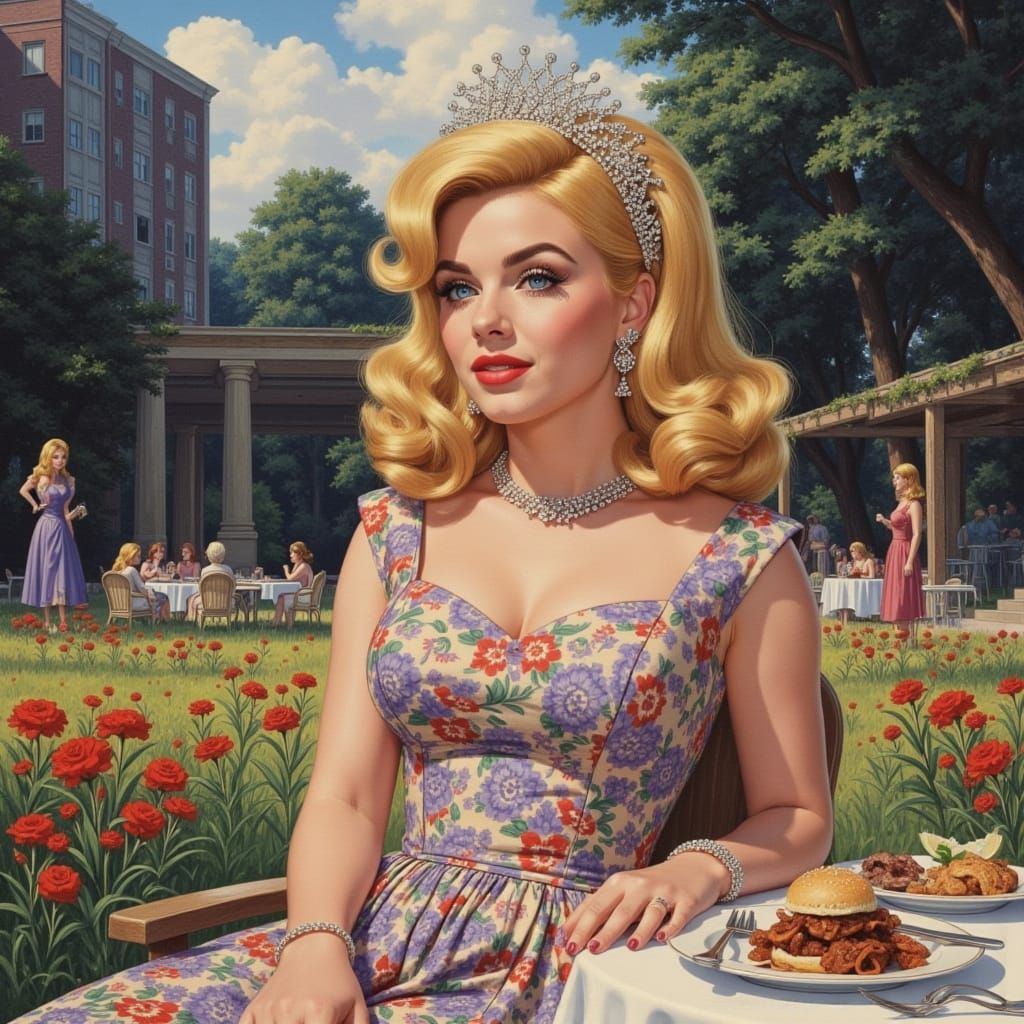 <lora:All about pop:1.0> relaxing in the gardens