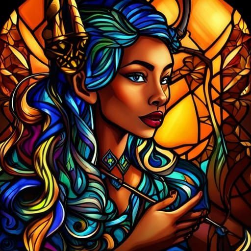 The Blue Haired Woman - Stained Glass