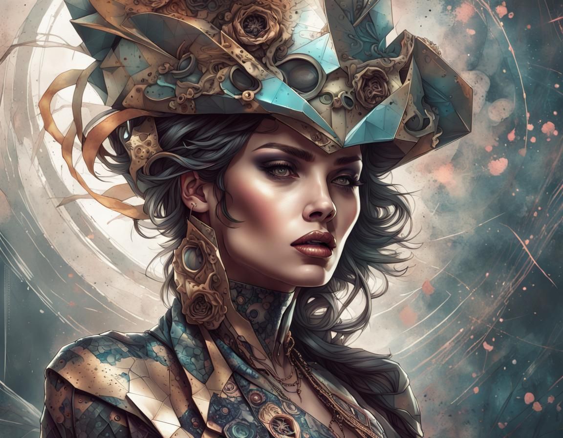 Cyberpunk Goddess Portrait with Fractal Cosmic Horror