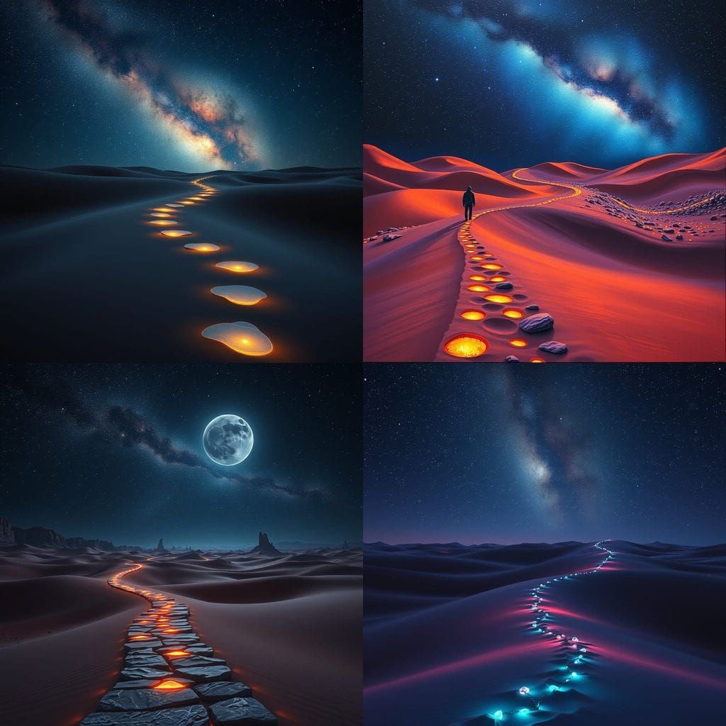 Luminous Stone Pathway Under Starry Night Sky