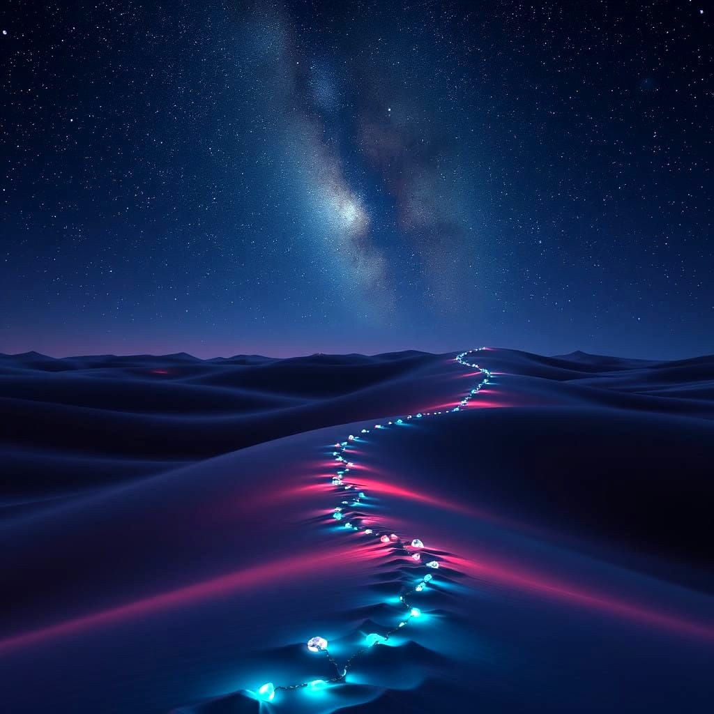 Luminous Stone Pathway Under Starry Night Sky