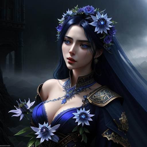 beautiful Blue Passionflower
 amazingly hyperdetailed a mast...
