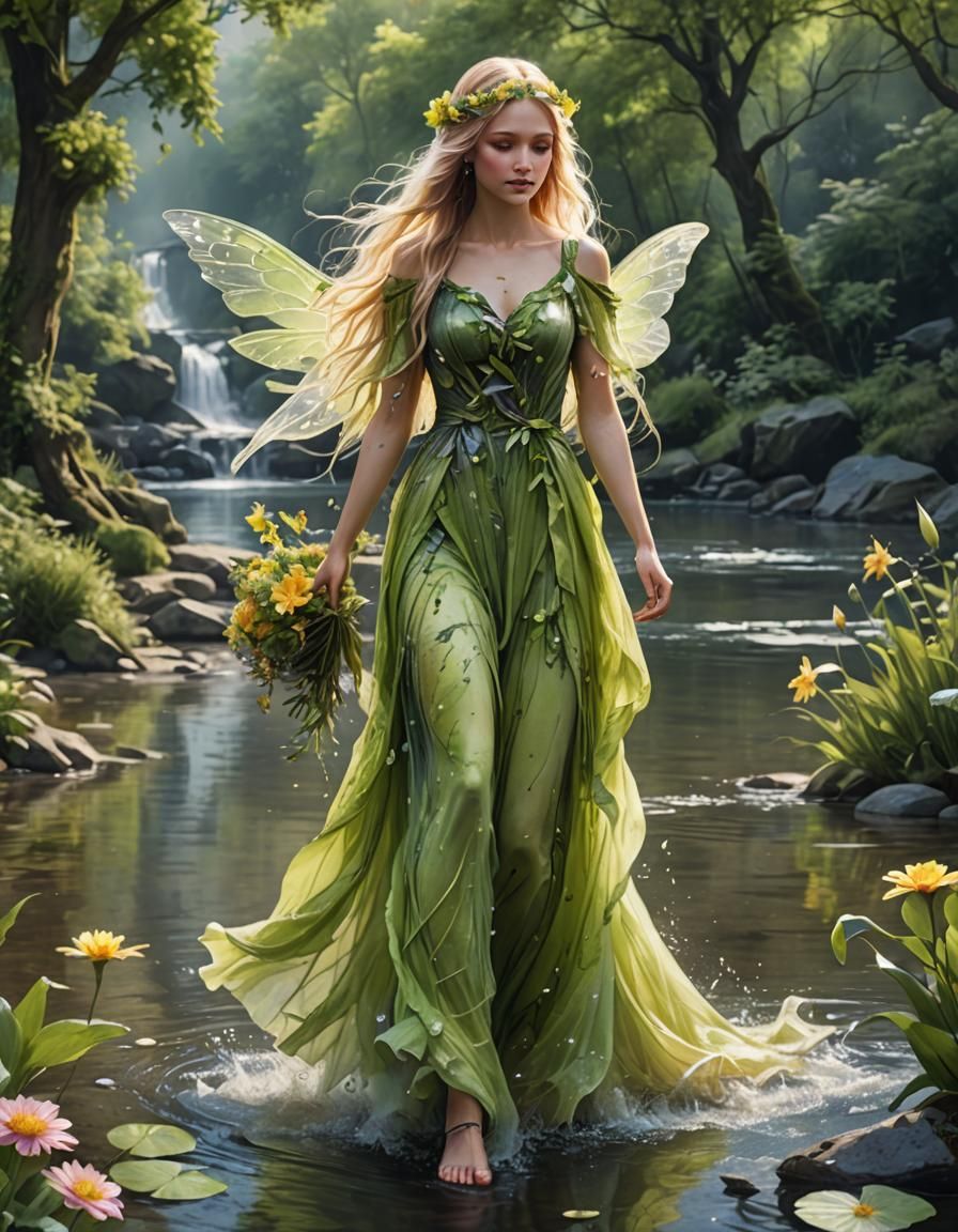 3D,8K, Realistic image wet on wet watercolor of a Fairy with...