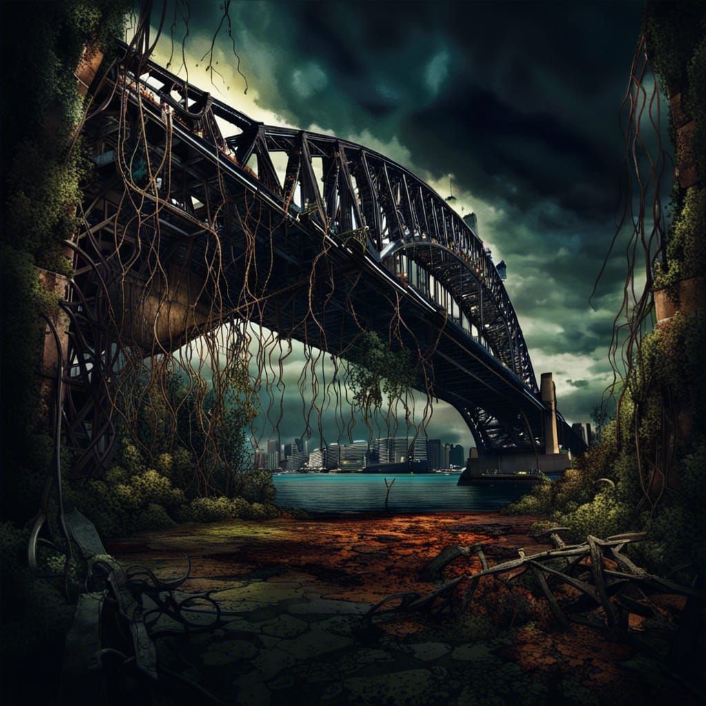 Post apocalyptic Sydney Harbour bridge   by @Mezza