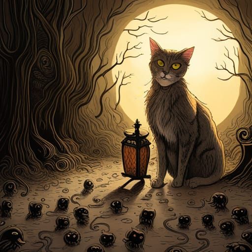 "Cat Horror" sinister horror by Tim Burton Gustave Doré Greg...