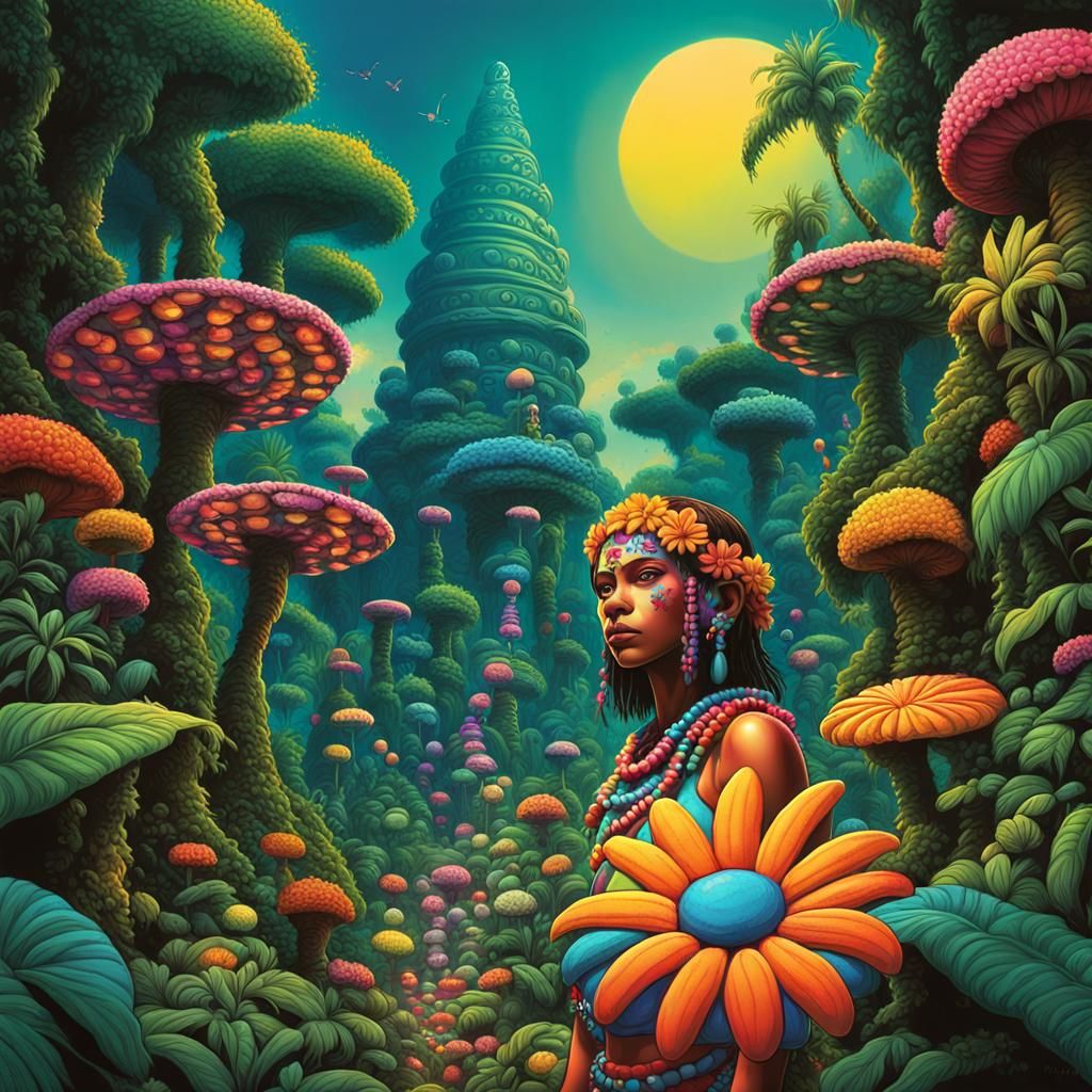 beautiful tribal female in the Flower jungle by Richard Corb...