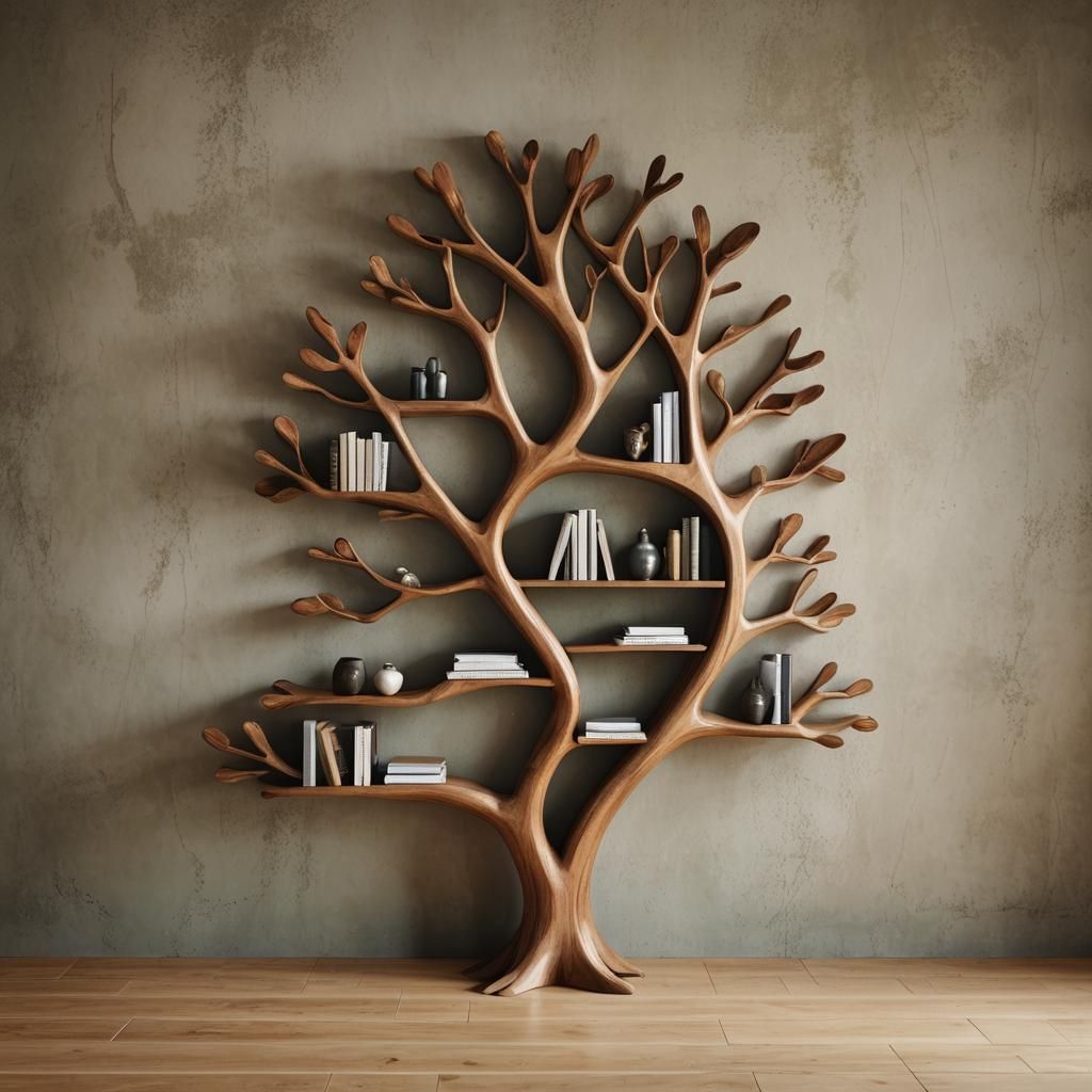 Tree Bookshelf in Minimalist Room: Fine Art Photography