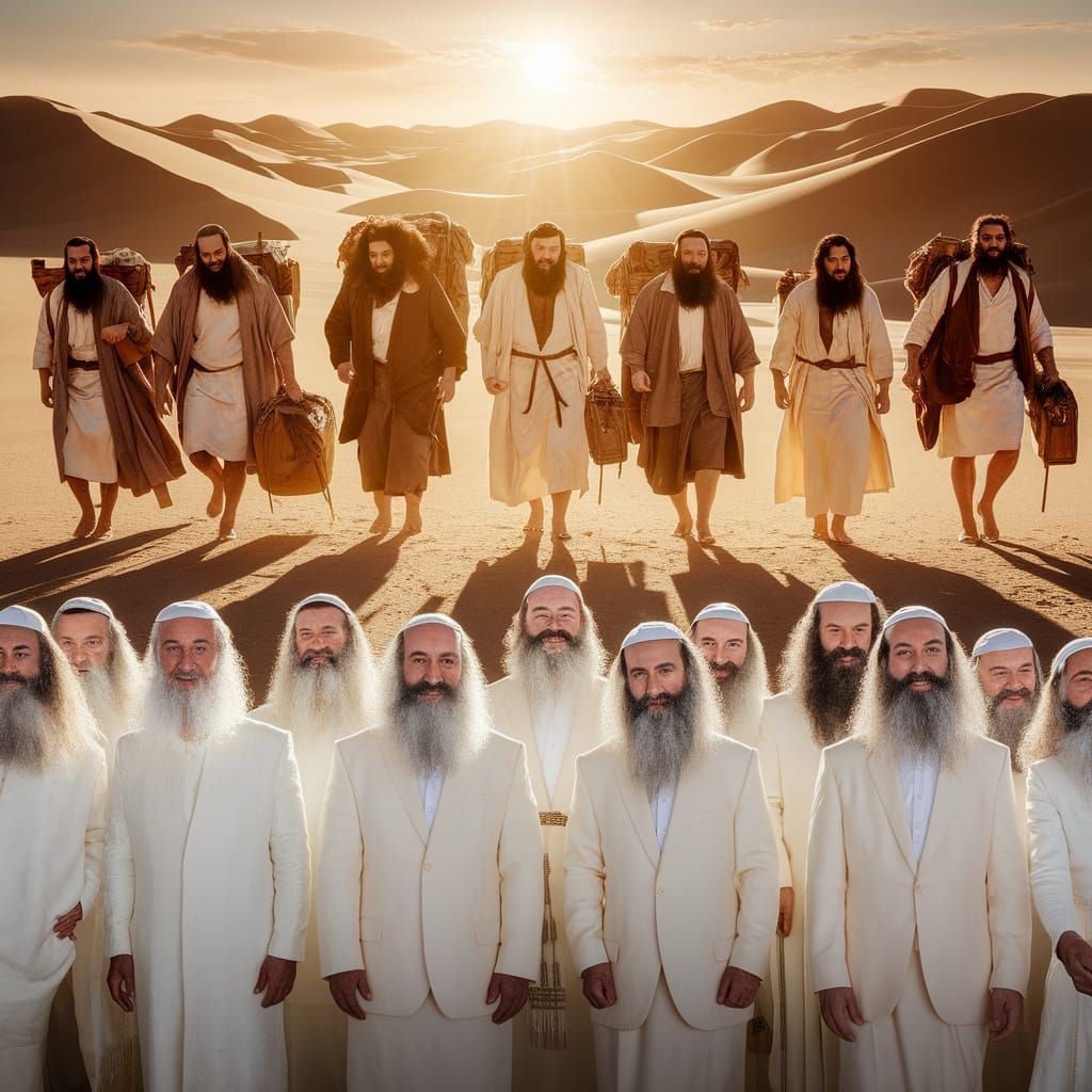 Ancient Jews Walk to Freedom Under Sunset