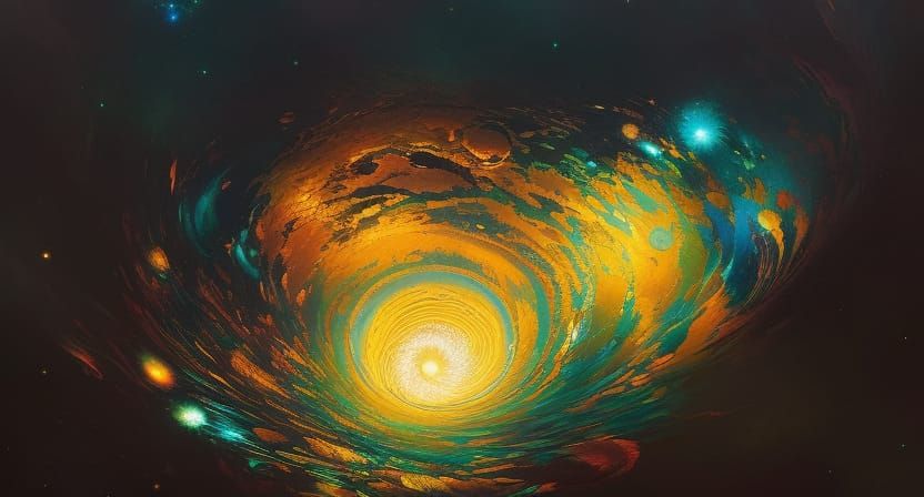 Golden Spiral Galaxy with Emerald Lights