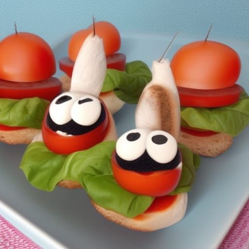 Cute Caprese sandwich characters from an animated object sho...