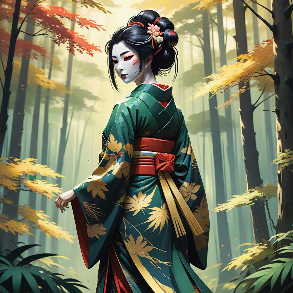 Serenely Elegant Geisha in Traditional Japanese Attire
