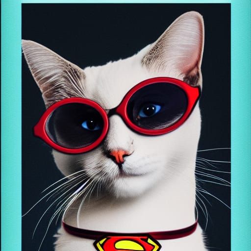 A cat looking like superman with glasses