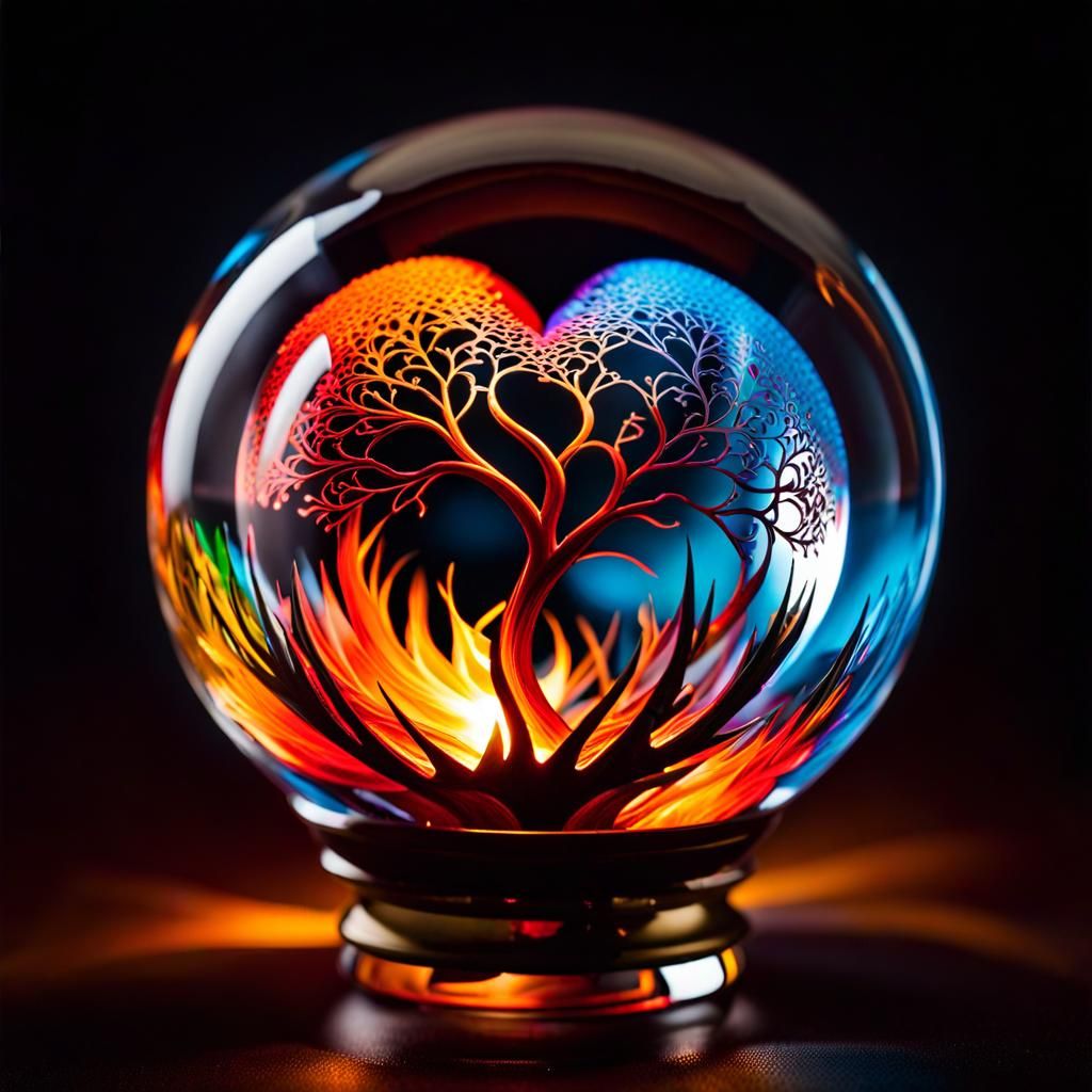 Glass Fyre Heart Tree Globe