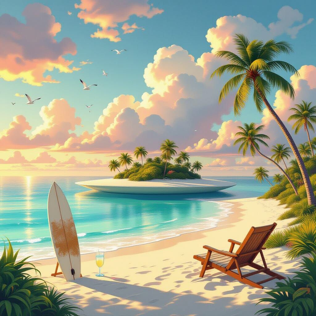 Floating Beach Island in Pastel Skies